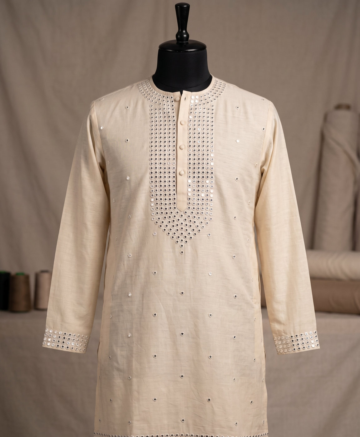 Ecru Mirrorwork Kurta