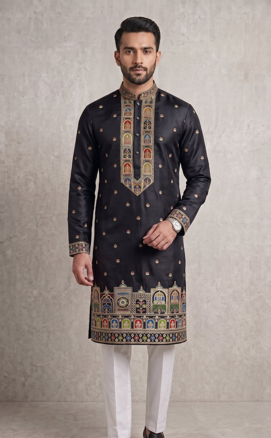 Black Multicolour Zardozi Kurta