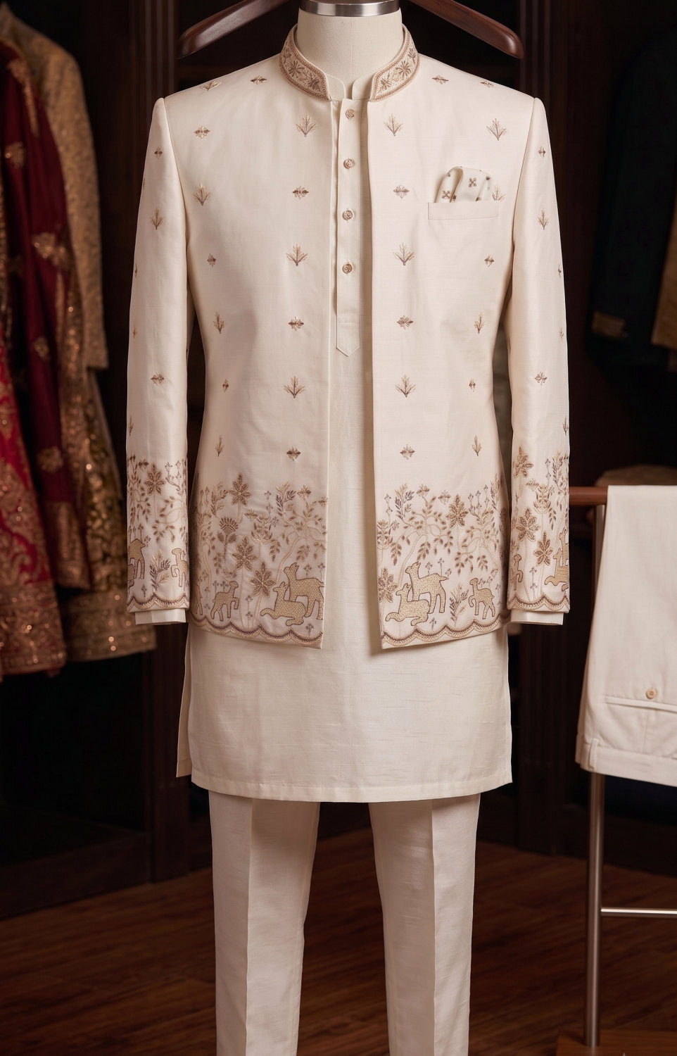 Ivory Shikargah Prince Coat