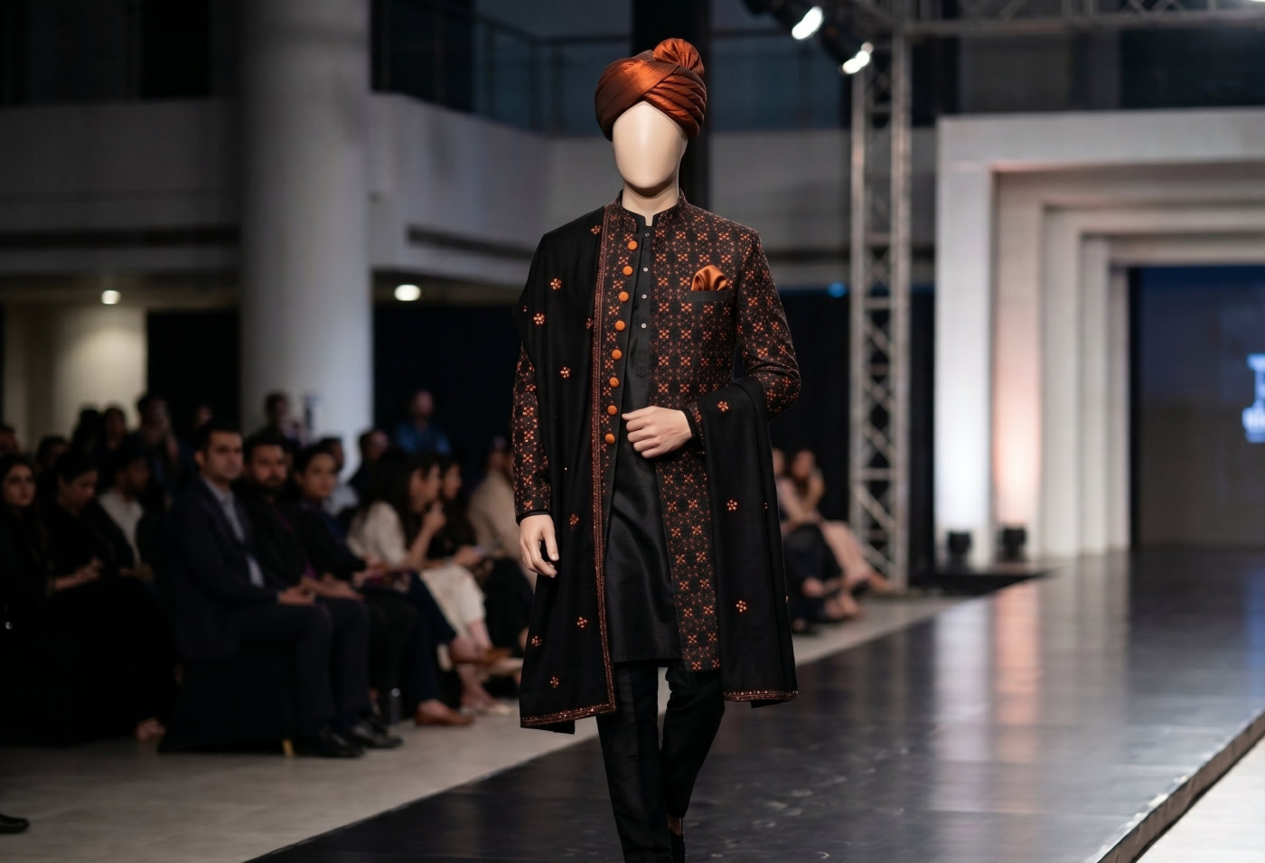Black Copper Butti Sherwani